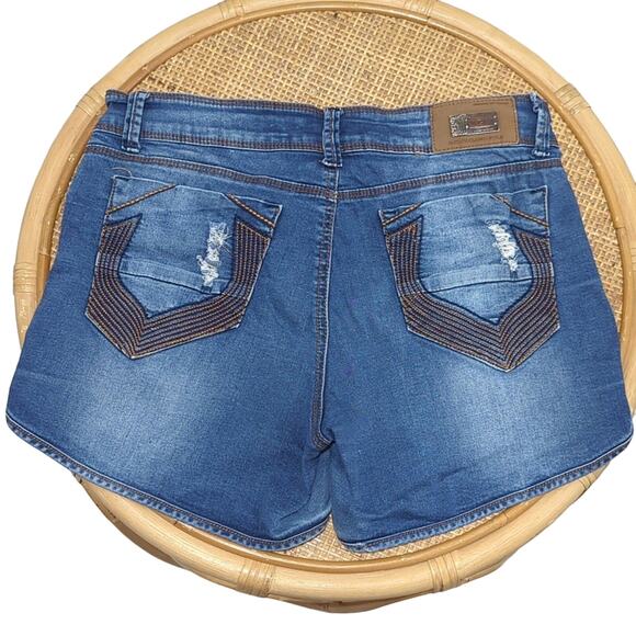 Crocker Pants - Crocker Embroidered Jean Shorts Women's EU 40 Studded Distressed Medium Blue